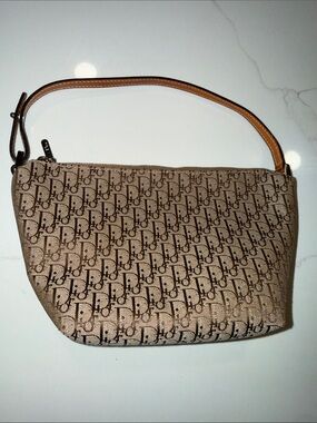 Dior Beige Monogram Canvas Shoulder Bag with Tan Strap